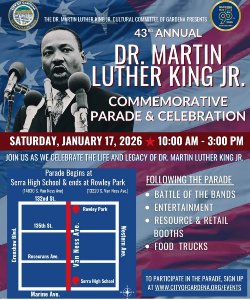 ¡Huskies, inscríbanse para participar en el 43.er desfile anual en conmemoración del Dr. Martin Luther King Jr. en Gardena! Huskies, Sign Up to Participate in the Gardena's -43rd Annual Dr. Martin Luther King Jr. Commemorative Parade.